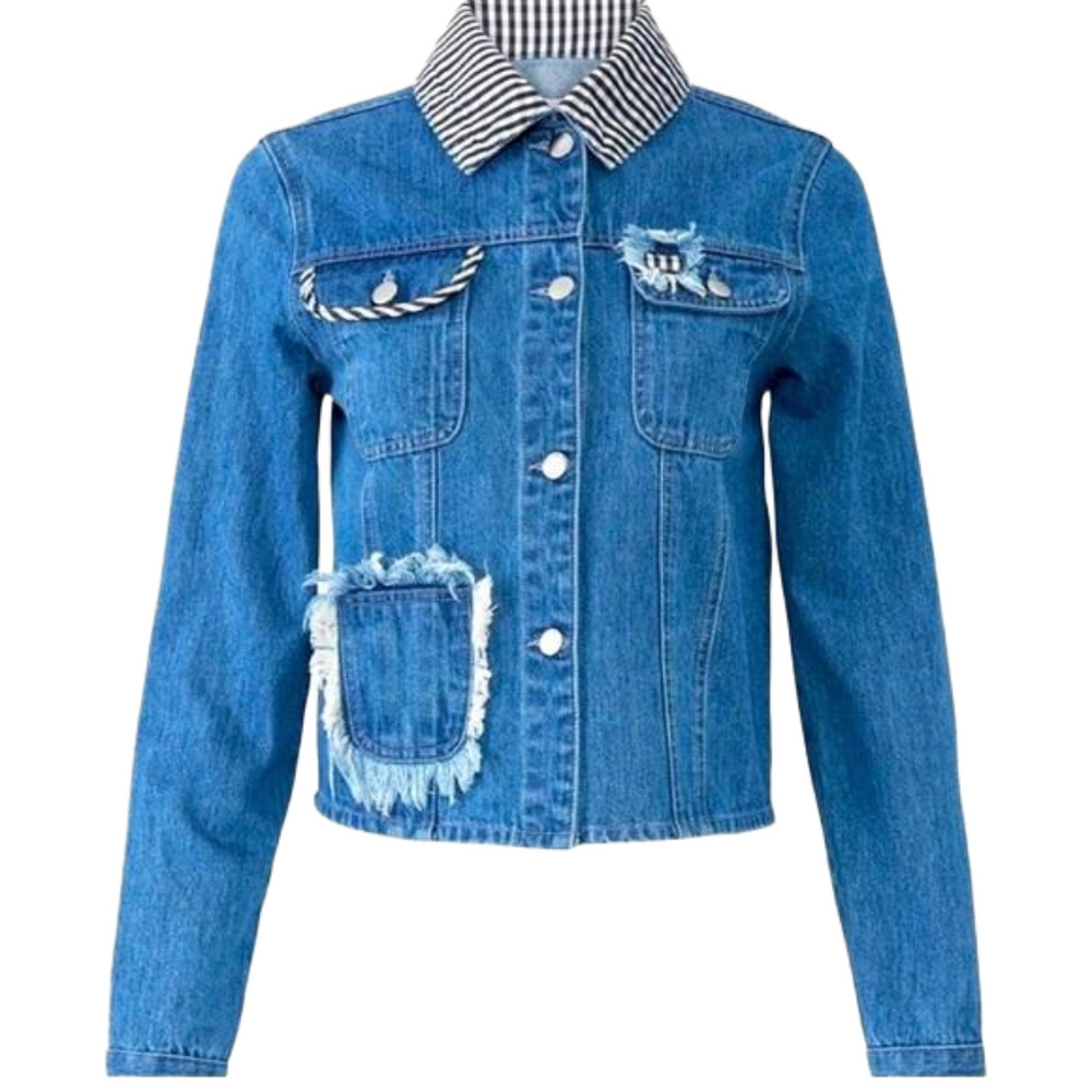 Samantha Sipos Gingham Collar Embroidered "Girls"
Denim Jacket Size Medi…